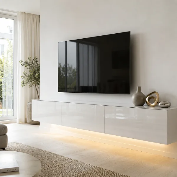 the Sleek White Gloss Floating TV Cabinet