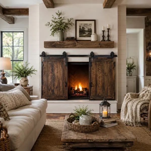 Sliding Barn Door Fireplace Cover Styled to Glow the Sliding Barn Door Fireplace Cover