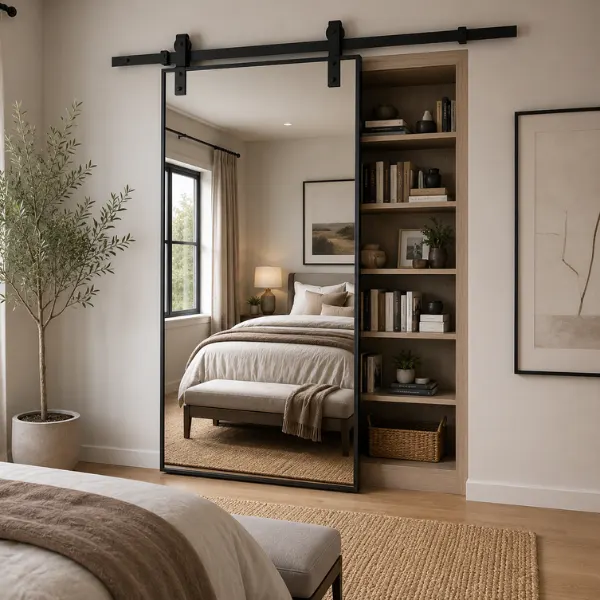 Sliding Barn Door Mirror on Track Styled to Glow the Sliding Barn Door Mirror on Track