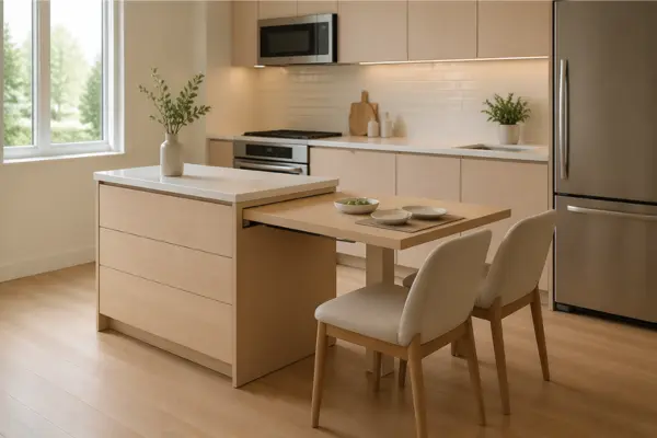 the Slim Island With a Pull Out or Tuck In Table Surface
