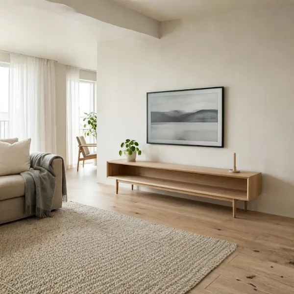 Slim Scandinavian White Oak Low TV Bench Styled to Glow the Slim Scandinavian White Oak Low TV Bench