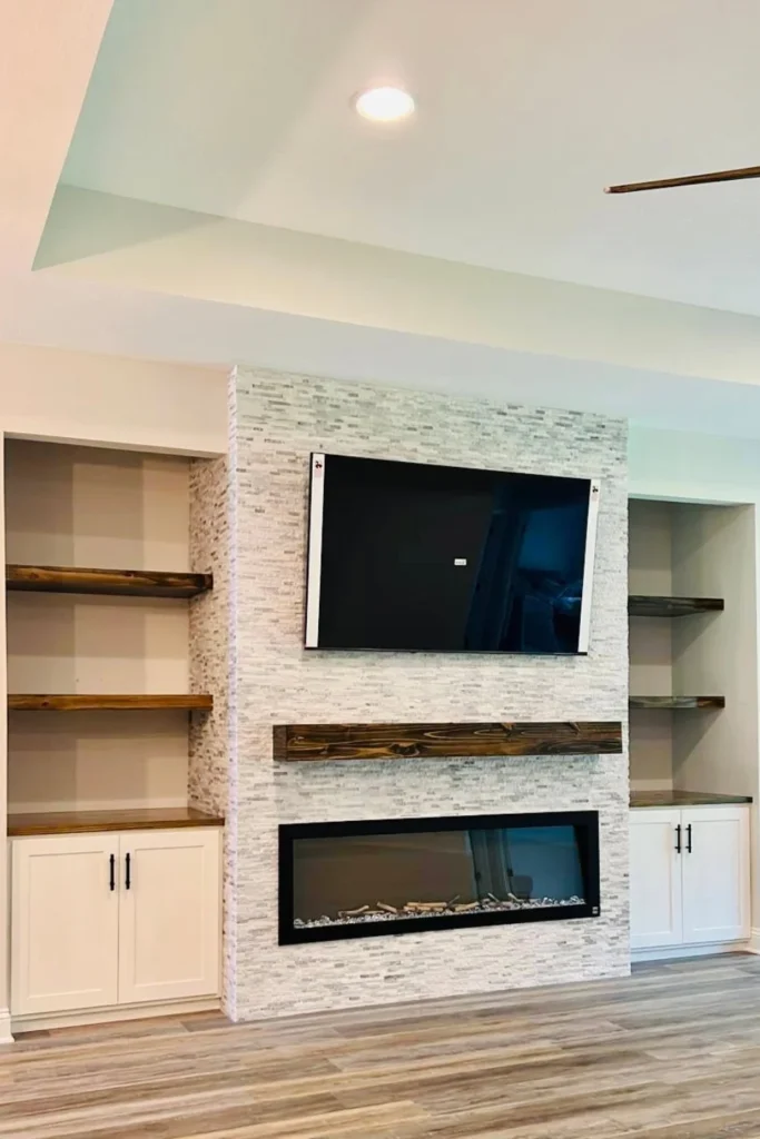 Small Corner Fireplace with Shiplap and Tile Styled to Glow the Small Corner Fireplace with Shiplap and Tile
