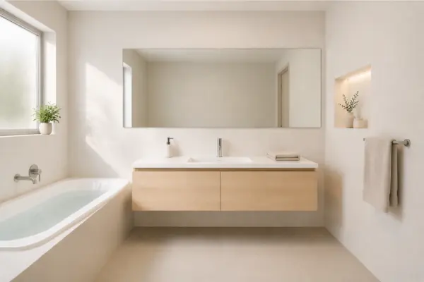 the Small Minimalist Bathroom With a Floating Vanity