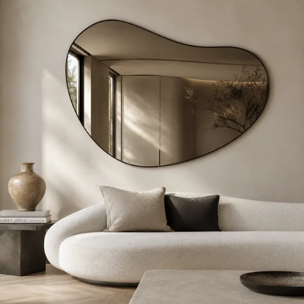 Smoky Tinted Irregular Mirror Styled to Glow the Smoky Tinted Irregular Mirror