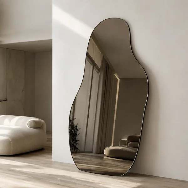 Smoky Tinted Irregular Shape Floor Mirror Styled to Glow the Smoky Tinted Irregular Shape Floor Mirror