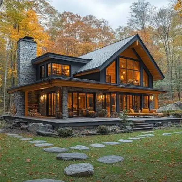 Stacked Stone Cabin with a Metal Shed Roof Styled to Glow the Stacked Stone Cabin with a Metal Shed Roof