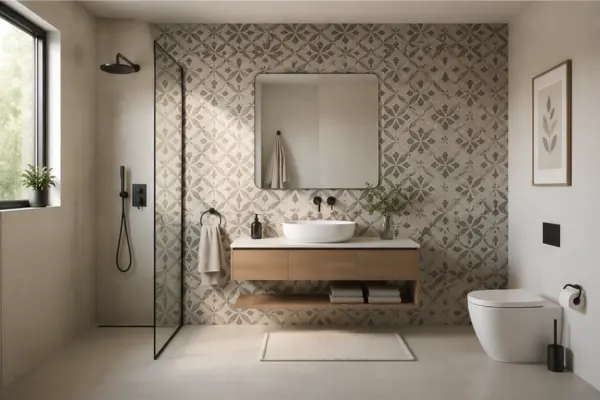 the Statement Tile Bathroom With a Feature Wall