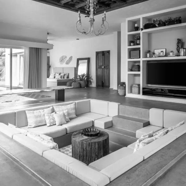 Sunken Conversation Pit Living Room Styled to Glow the Sunken Conversation Pit Living Room