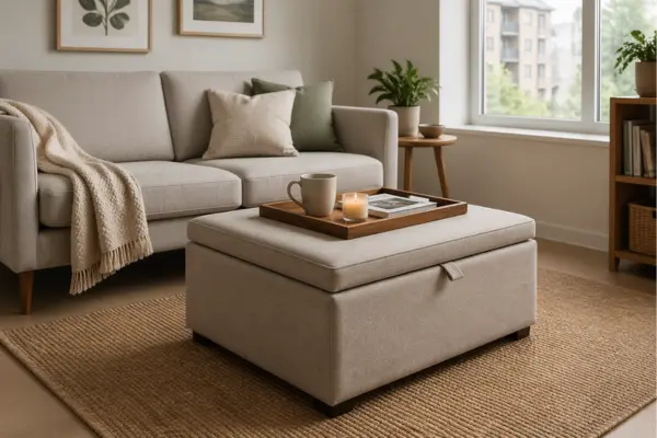 Swap the Coffee Table for a Storage Ottoman Styled to Glow the Swap the Coffee Table for a Storage Ottoman
