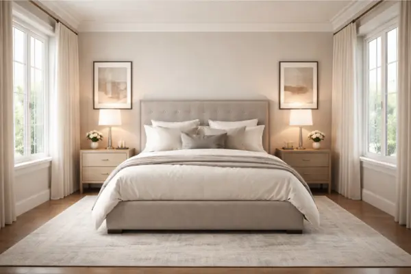 Symmetrical Master Bedroom Layout Styled to Glow the Symmetrical Master Bedroom Layout