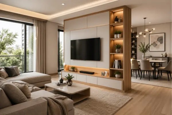 TV Unit Partition Styled to Glow the TV Unit Partition