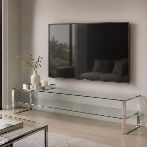 the Tempered Glass TV Console with Chrome Legs