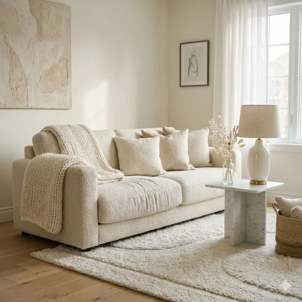 the Textured Boucle White Living Room