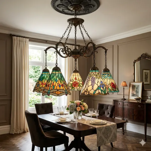 the Tiffany Chandelier with 5 Light Cluster Large