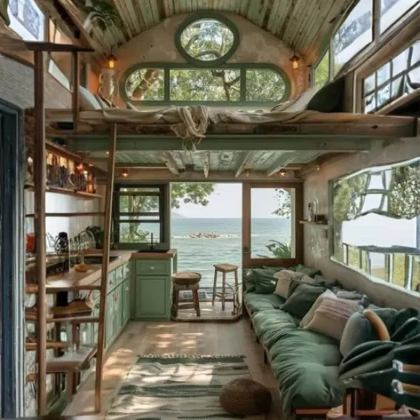 Tiny Cabin with a Sleeping Loft and Open Living Below Styled to Glow the Tiny Cabin with a Sleeping Loft and Open Living Below