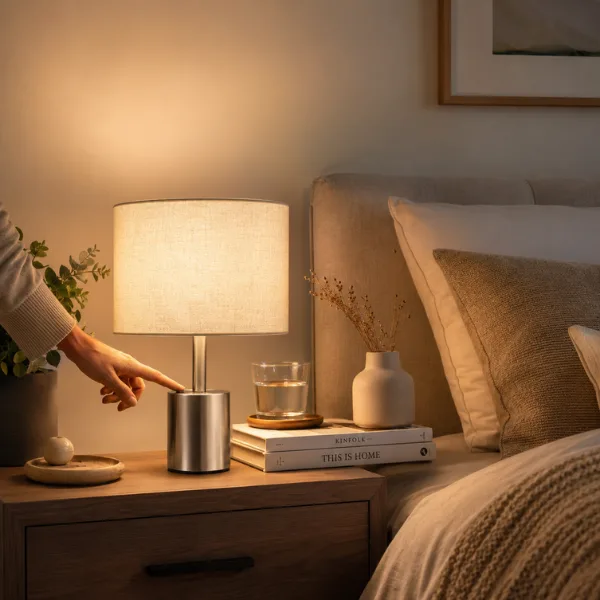 Touch Control Dimmable Linen Shade Lamp Styled to Glow the Touch Control Dimmable Linen Shade Lamp