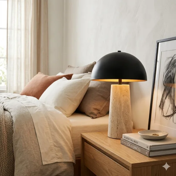 Travertine Stone Base Dome Shade Table Lamp Styled to Glow the Travertine Stone Base Dome Shade Table Lamp