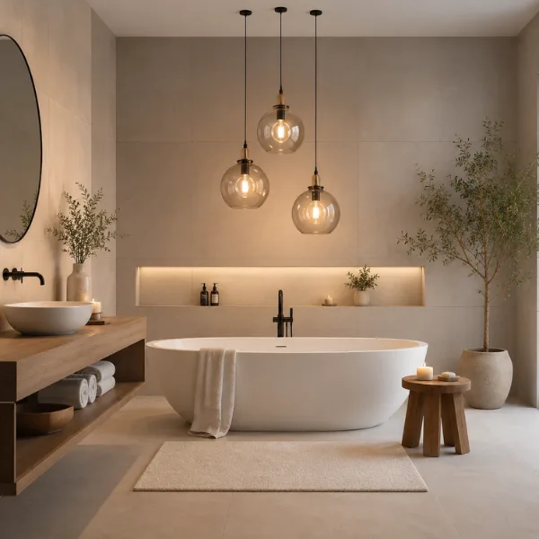 the Tub With Hanging Pendant Lights