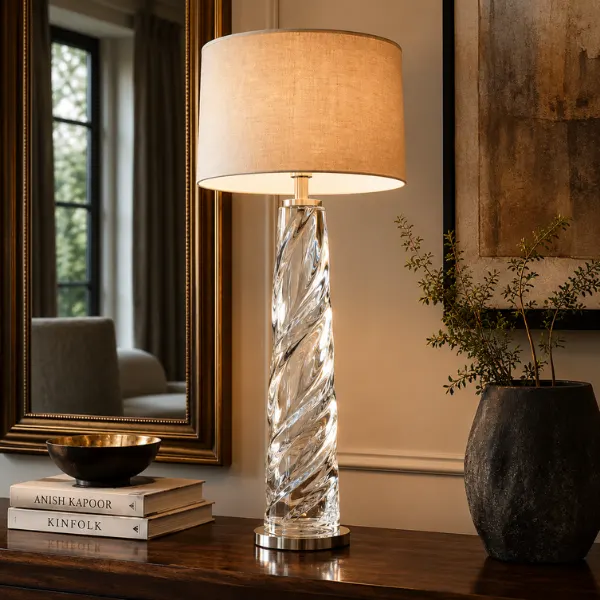 Twisted Glass Obelisk Table Lamp Styled to Glow the Twisted Glass Obelisk Table Lamp