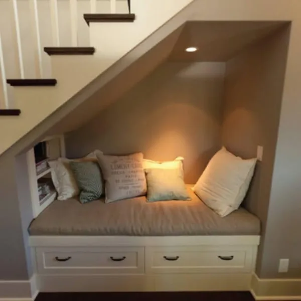 Under the Stairs Reading Nook Styled to Glow the Under the Stairs Reading Nook