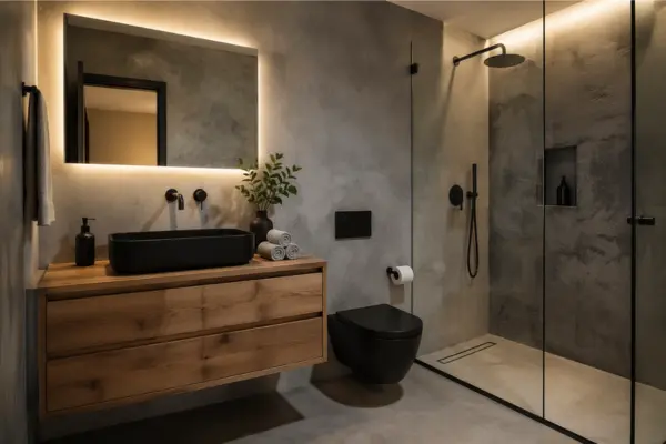 the Urban Bathroom With Concrete and Matte Finishes