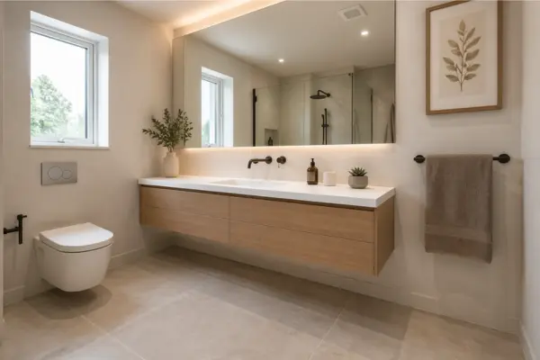 Use a Floating Vanity to Create a More Open Look Styled to Glow the Use a Floating Vanity to Create a More Open Look