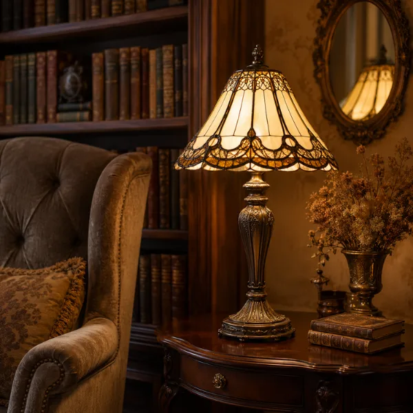 the Victorian Cream Stained Glass Reading Lamp