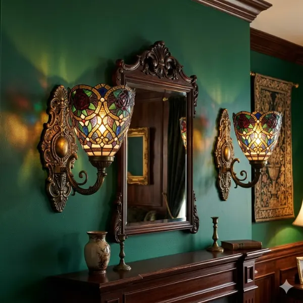 the Victorian Stained Glass Wall Sconce Pair