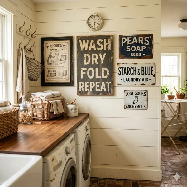 the Vintage Laundry Sign and Typography Wall