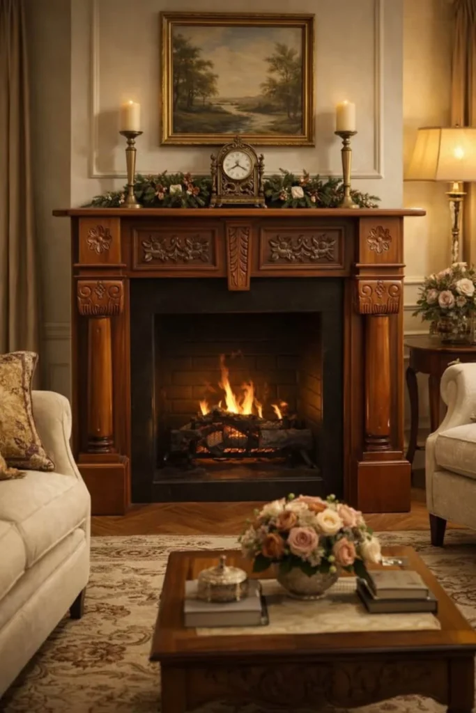 Vintage Mantel with Seasonal Wreath and Layered Decor Styled to Glow the Vintage Mantel with Seasonal Wreath and Layered Decor