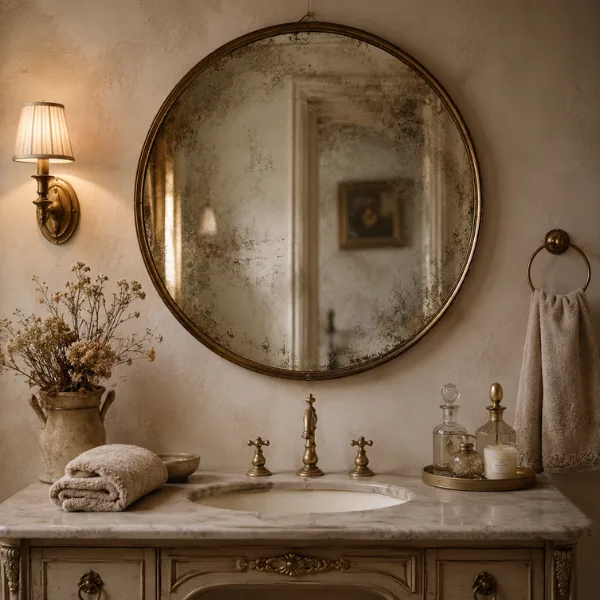 Vintage Patina Round Mirror for Antique Charm Styled to Glow the Vintage Patina Round Mirror for Antique Charm