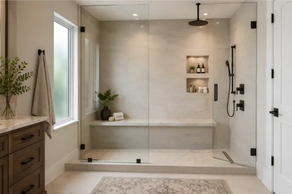 the Walk In Shower with a Built In Bench