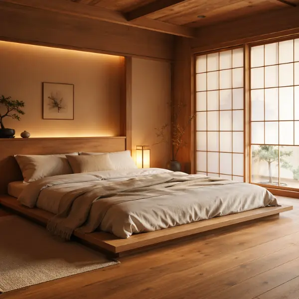 the Warm Wooden Japanese Bedroom