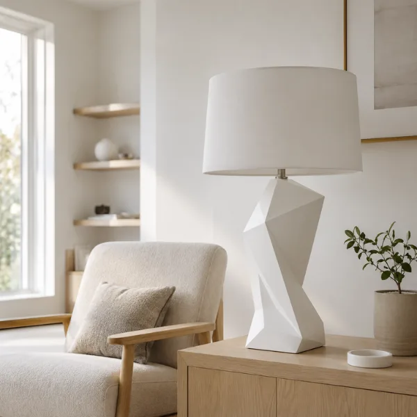 the White Geometric Sculptural Table Lamp