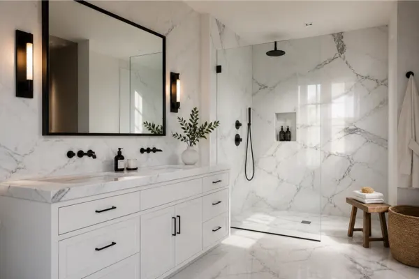 White Marble with Soft Black Veining Styled to Glow the White Marble with Soft Black Veining