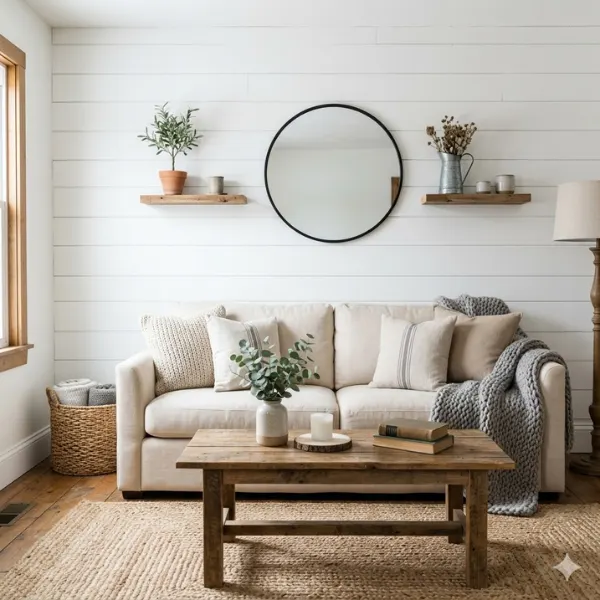 the White Shiplap Farmhouse Living Room