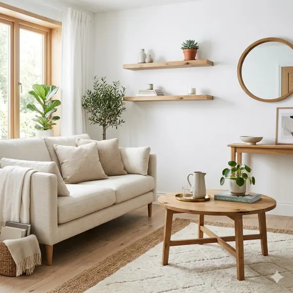 White with Warm Wood Accents Styled to Glow the White with Warm Wood Accents