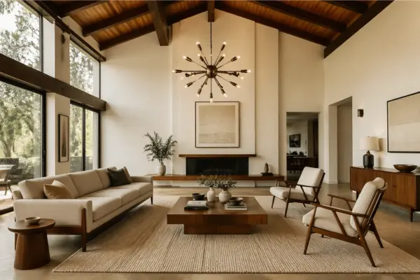 the Wood Beam and Statement Light Room