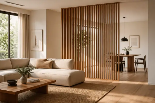 Wooden Slat Divider Styled to Glow the Wooden Slat Divider