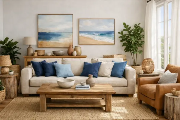 beach theme living room blue with earth tones Styled to Glow the beach theme living room blue with earth tones
