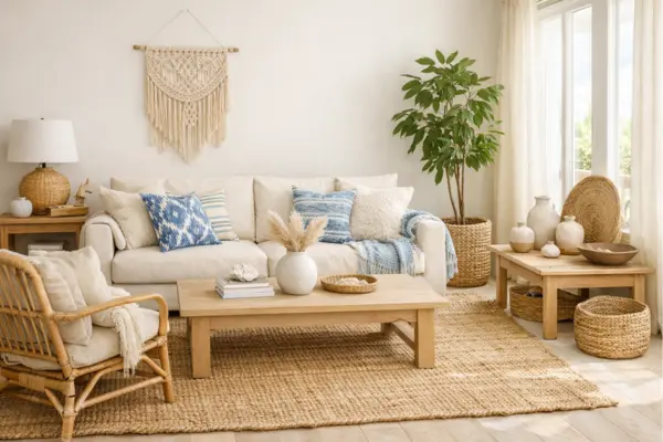 beach theme living room boho coastal details Styled to Glow the beach theme living room boho coastal details