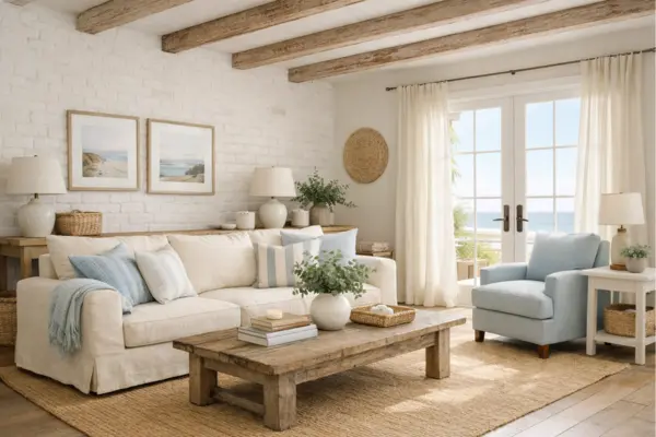 beach theme living room coastal farmhouse style Styled to Glow the beach theme living room coastal farmhouse style