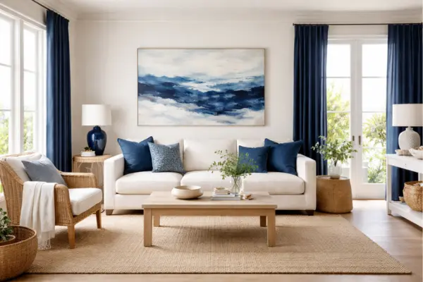 beach theme living room inky blue accents Styled to Glow the beach theme living room inky blue accents