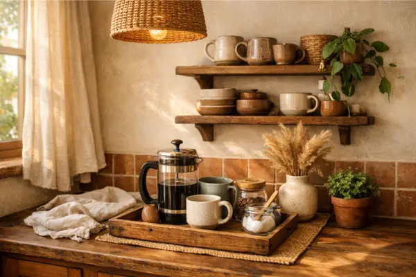 boho kitchen coffee corner Styled to Glow the boho kitchen coffee corner