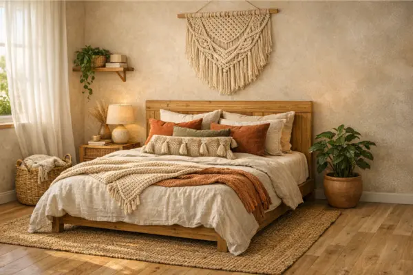 the boho studio apartment cozy bed zone