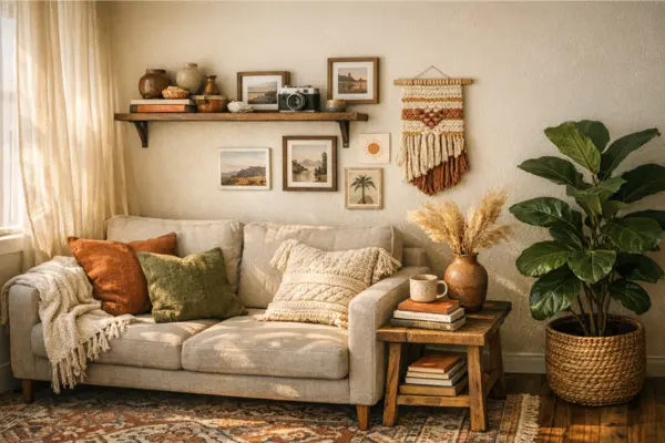 the boho studio apartment personal decor touches