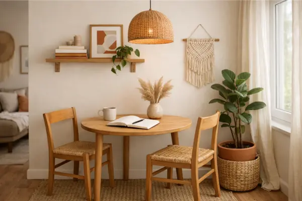the boho studio apartment small dining work nook