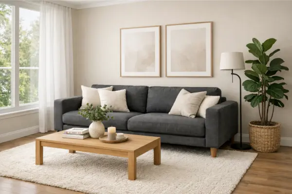 charcoal gray sofa bright living room Styled to Glow the charcoal gray sofa bright living room
