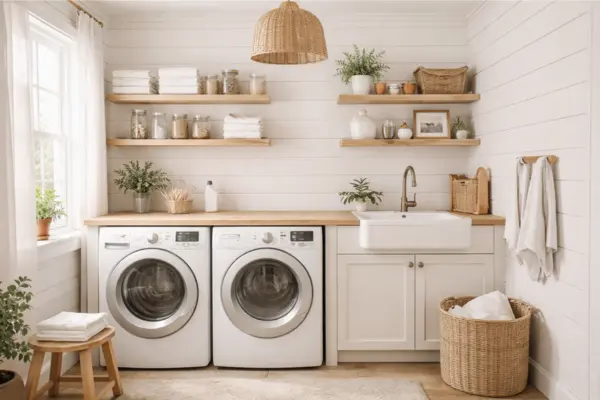 classic Farmhouse Laundry Room with Shiplap Walls Styled to Glow the classic Farmhouse Laundry Room with Shiplap Walls