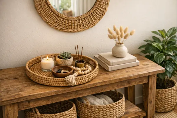 decorative tray arrangement for entryway tables Styled to Glow the decorative tray arrangement for entryway tables